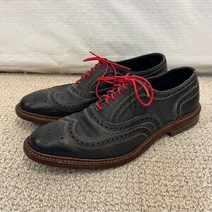 Allen Edmonds Neumok Mens Navy Leather Wingtip Oxford Shoes Red Lace Size 10 D,